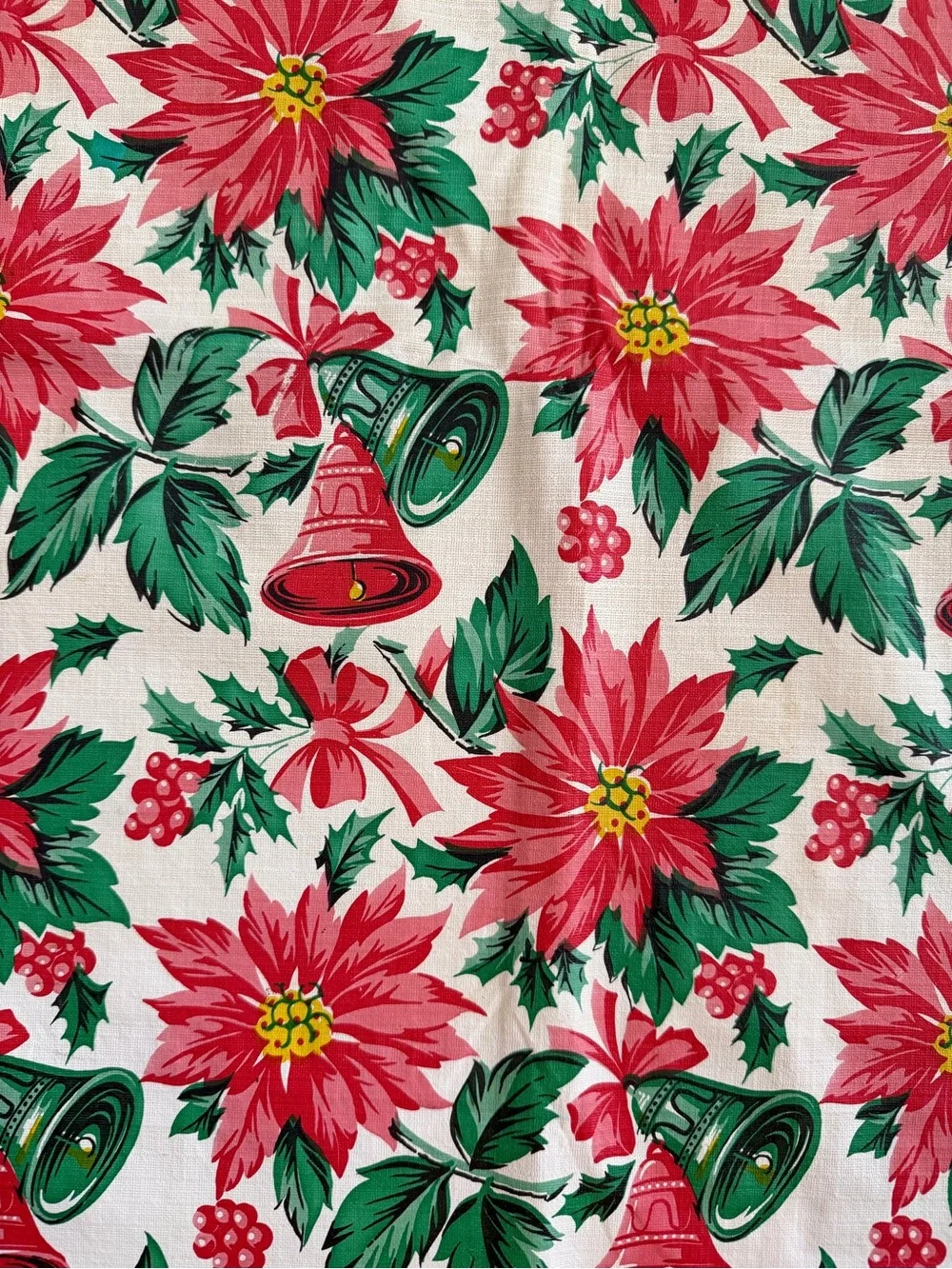 Vintage 1960s vinyl flannel back Christmas tablecloth rectangle 65x51” retro MCM